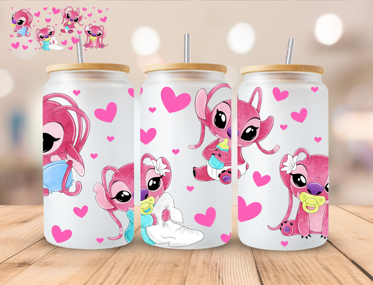 Pink Baby Alien - 16 oz / 20 oz Libby UV DTF Wrap