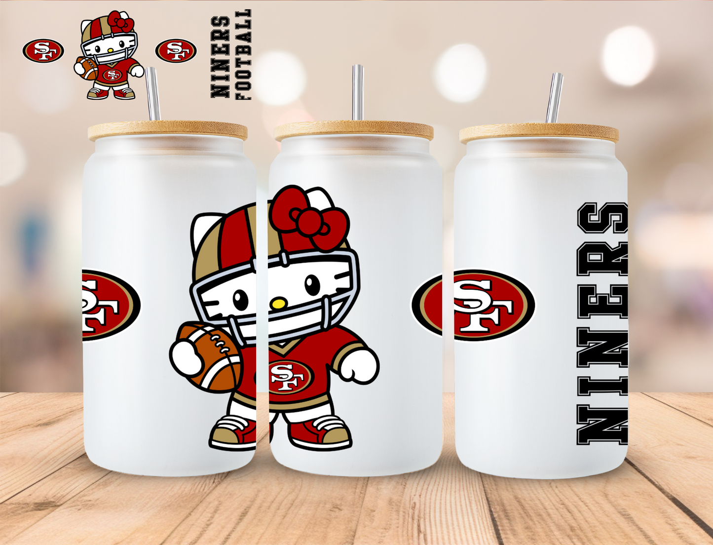 Football Kitty 49ers - 16 oz / 20 oz Libby UV DTF Wrap