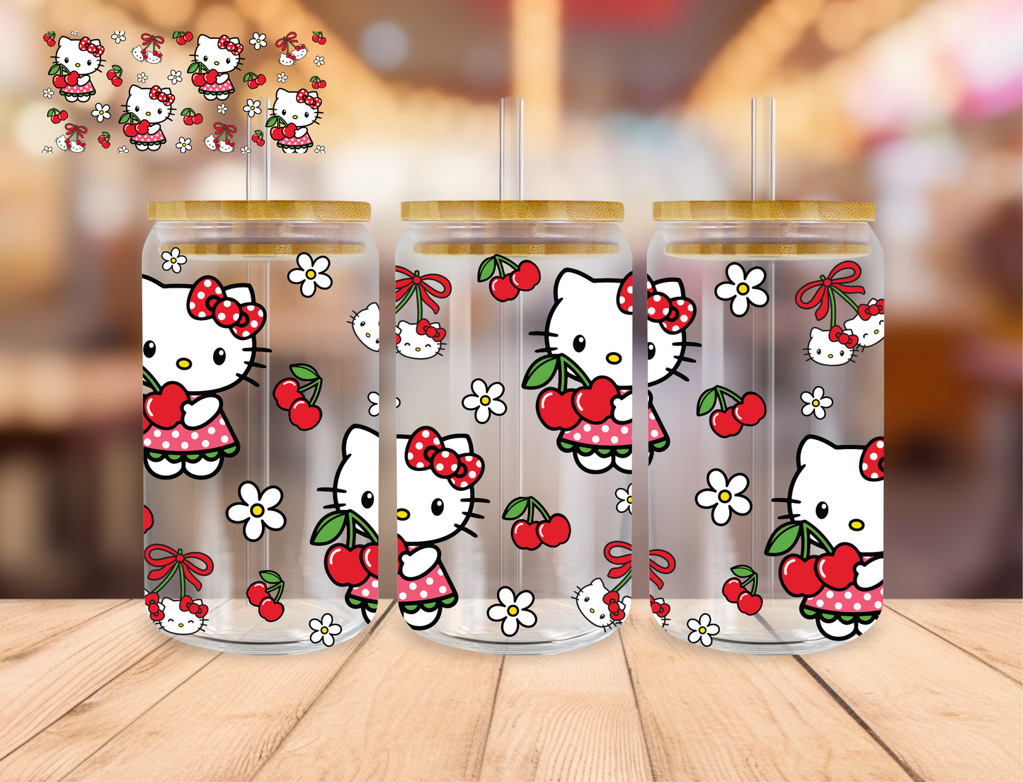 Cherry Kitty - 16 oz / 20 oz Libby UV DTF Wrap