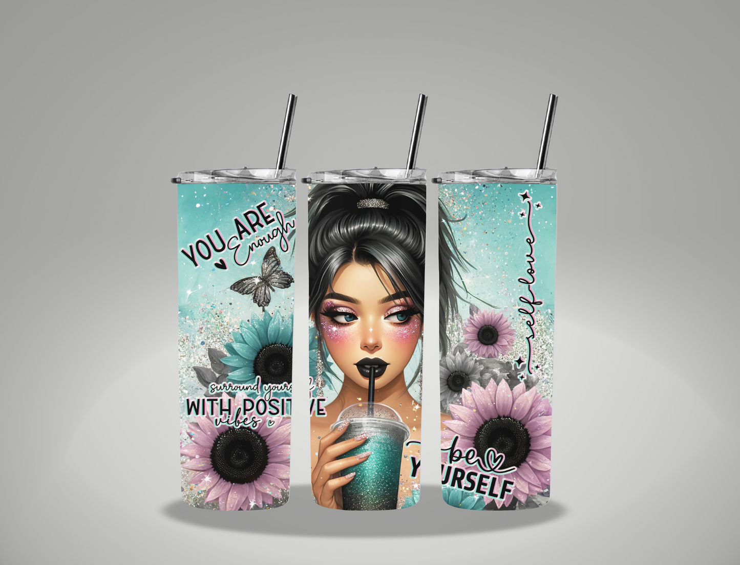 Glitter You Are Enough Affirmations - 20oz Skinny Tumbler Wrap