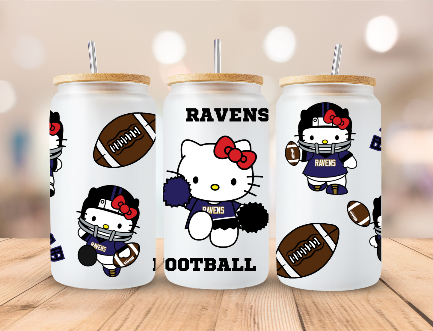 Football Ravens Kitty - 16 oz / 20 oz Libby UV DTF Wrap