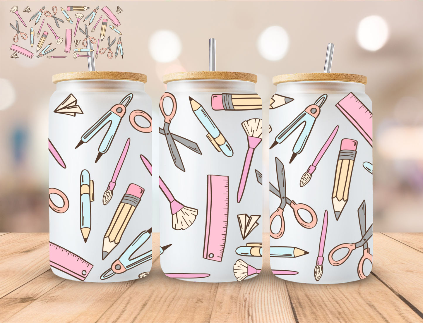 Pastel Stationary - 16 oz / 20 oz Libby UV DTF Wrap