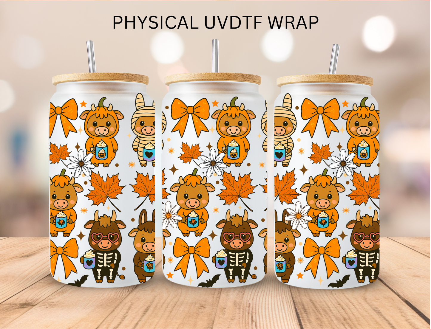 Fall Coffee Cows - 16 oz / 20 oz Libby UV DTF Wrap