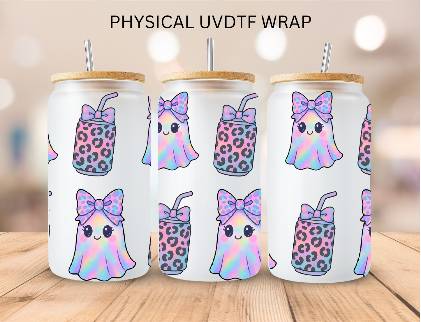 Halloween Leopard Coffee Ghosts - 16 oz / 20 oz Libby UV DTF Wrap