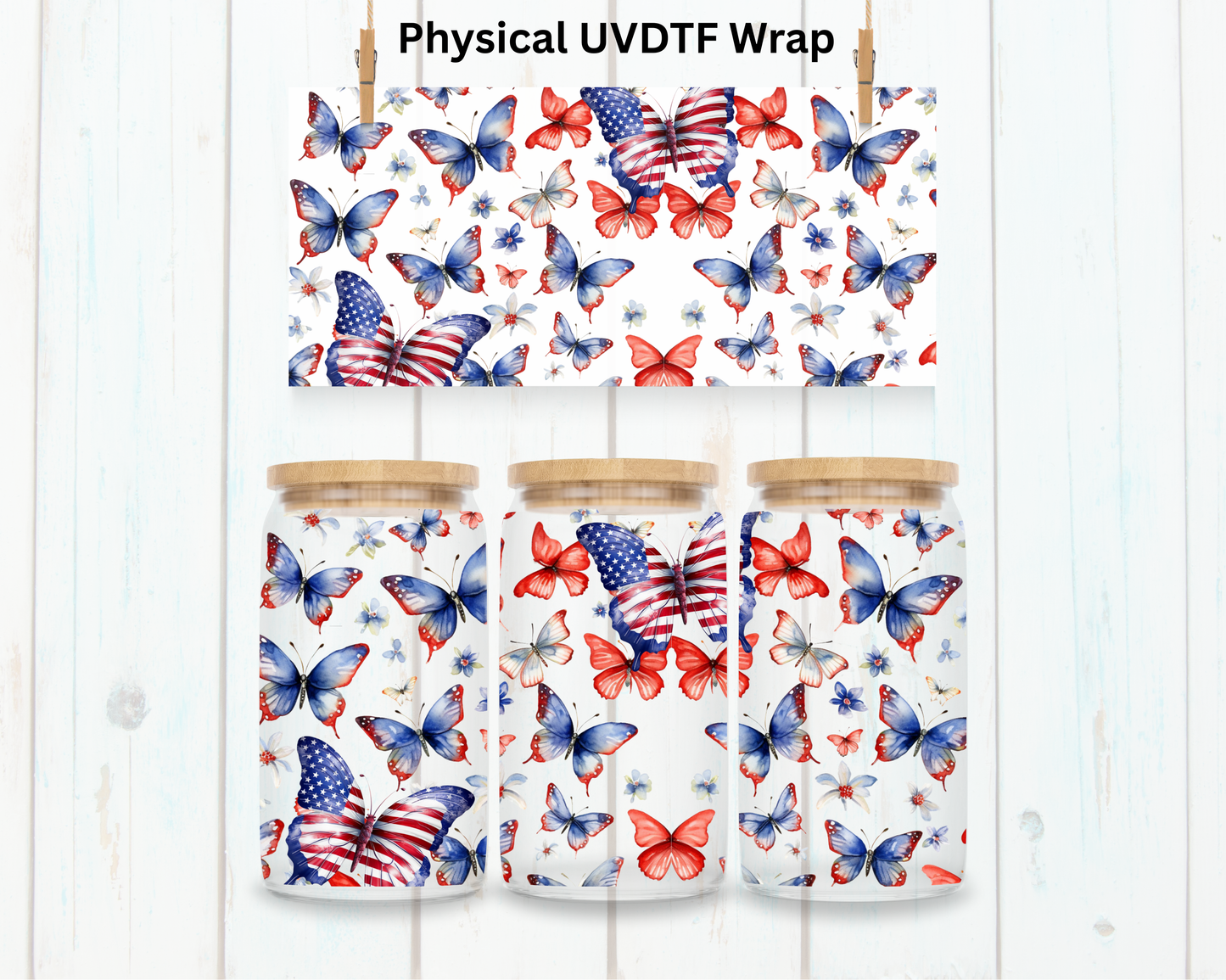 Red White Blue Butterfly Patriotic - 16 oz / 20 oz Libby UV DTF