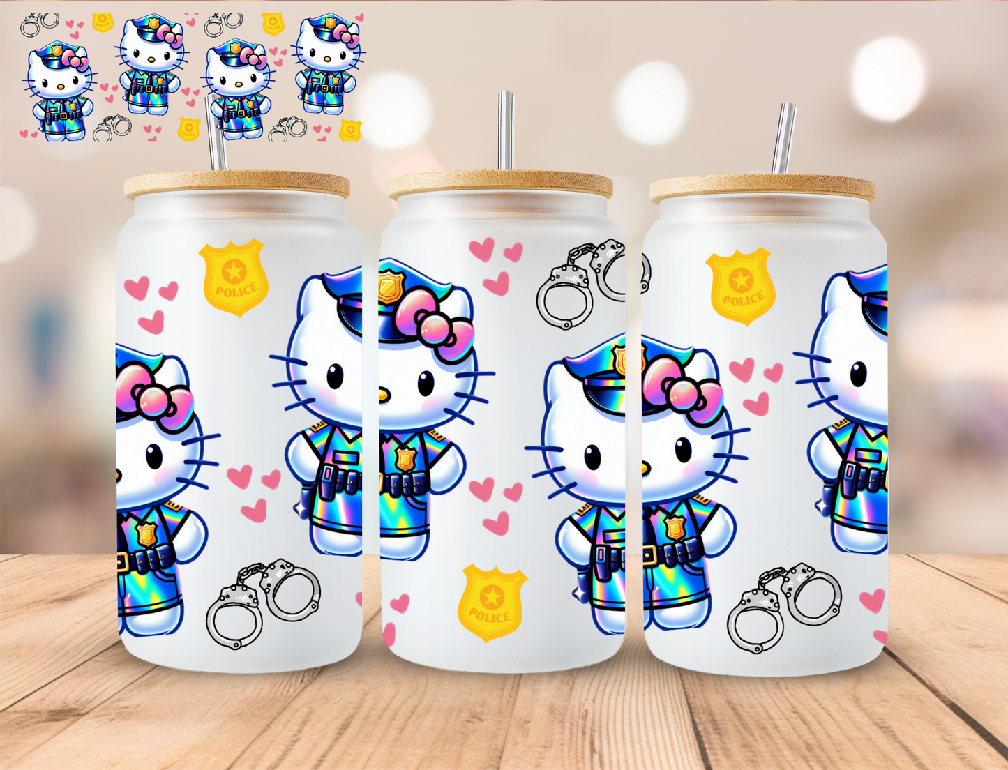 Police Kitty - 16 oz / 20 oz Libby UV DTF Wrap