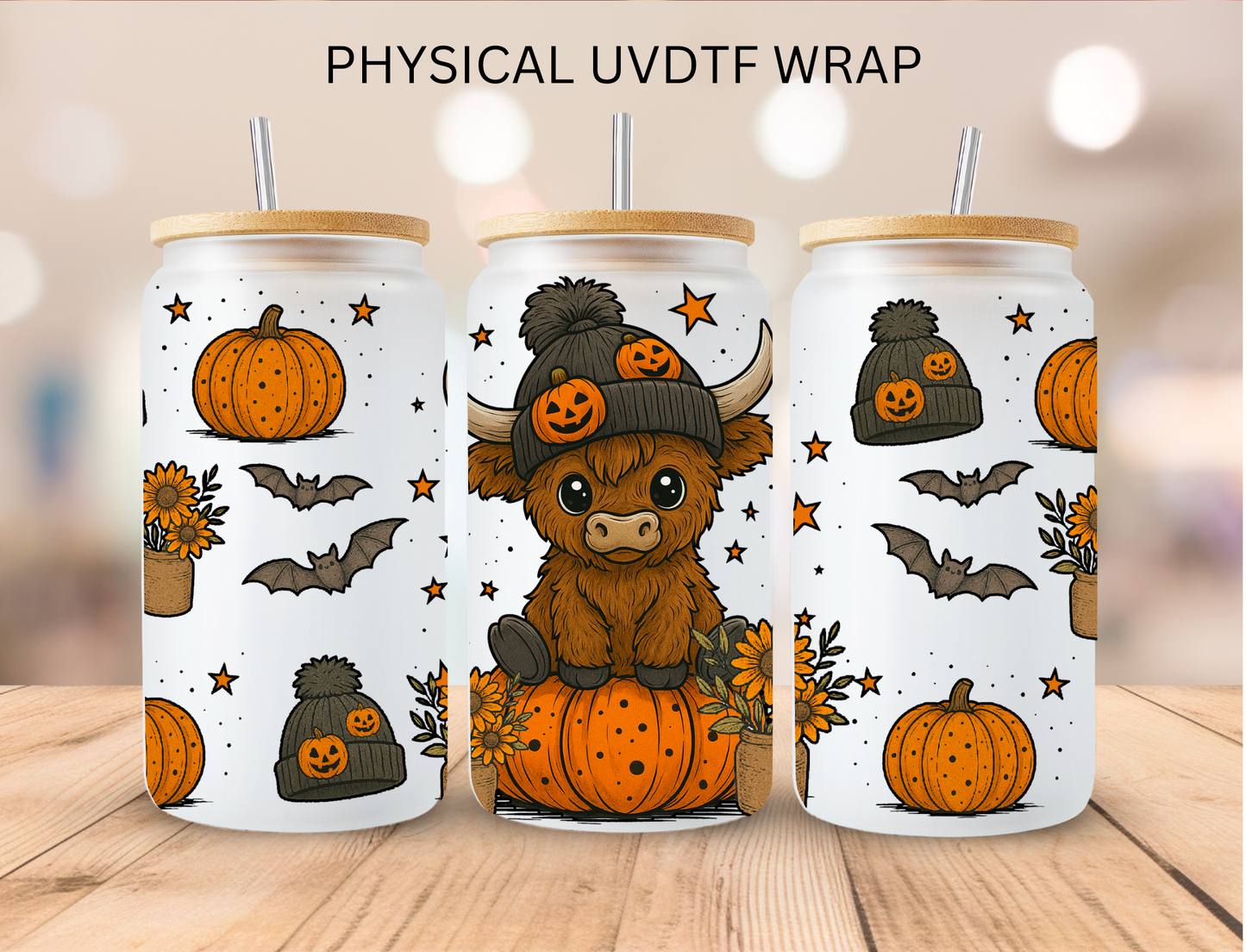 Fall Pumpkin Cow - 16 oz / 20 oz Libby UV DTF Wrap