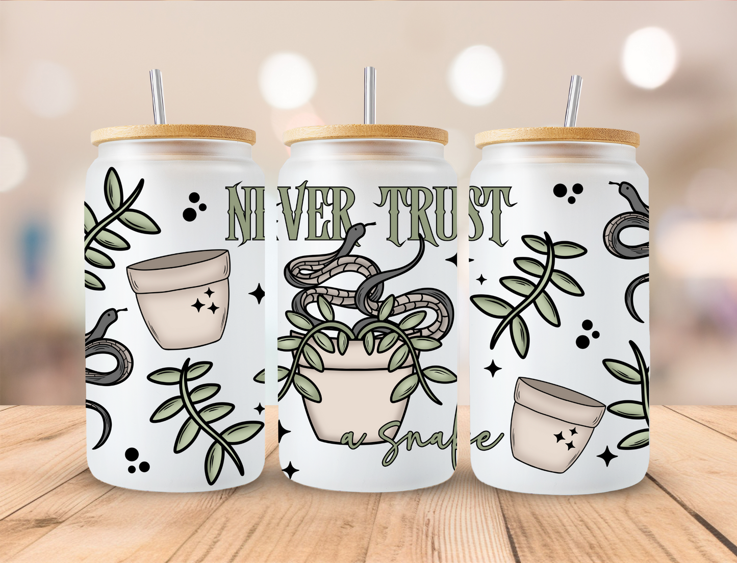 Boho Never Trust A Snake - 16 oz / 20 oz Libby UV DTF Wrap