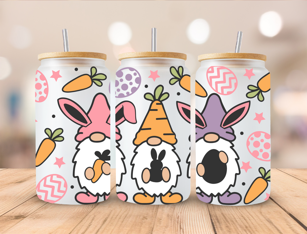 Easter Gnomes Trio - 16 oz Libby UV DTF Wrap