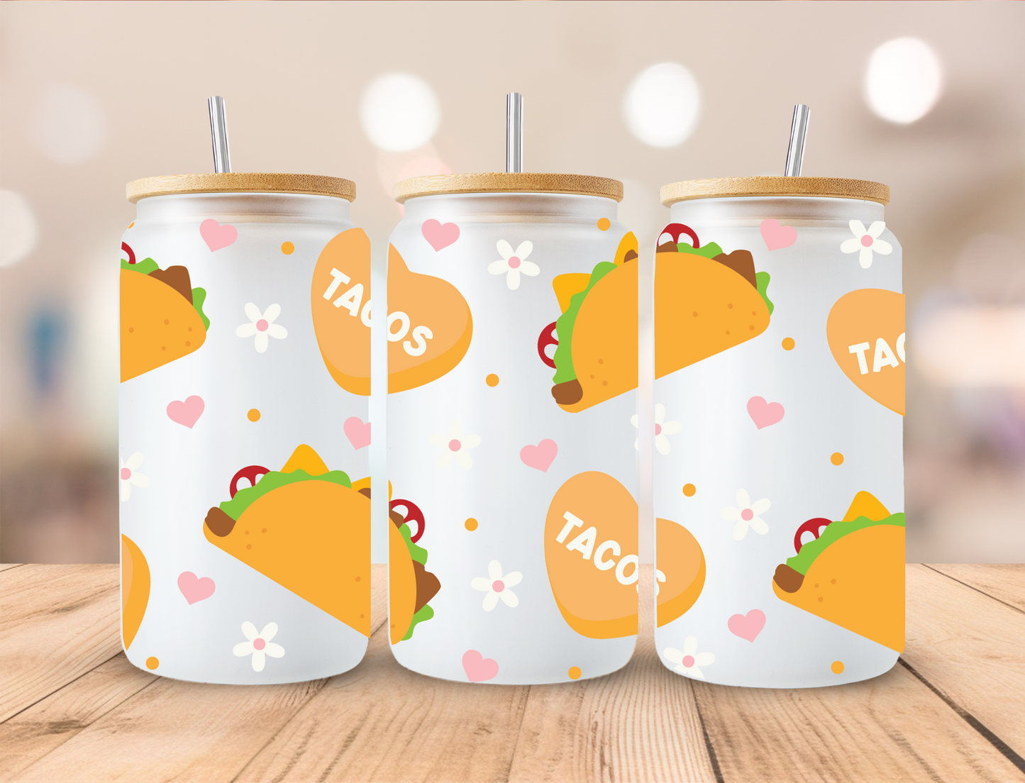 Valentine's Tacos - 16 oz Libby UV DTF Wrap