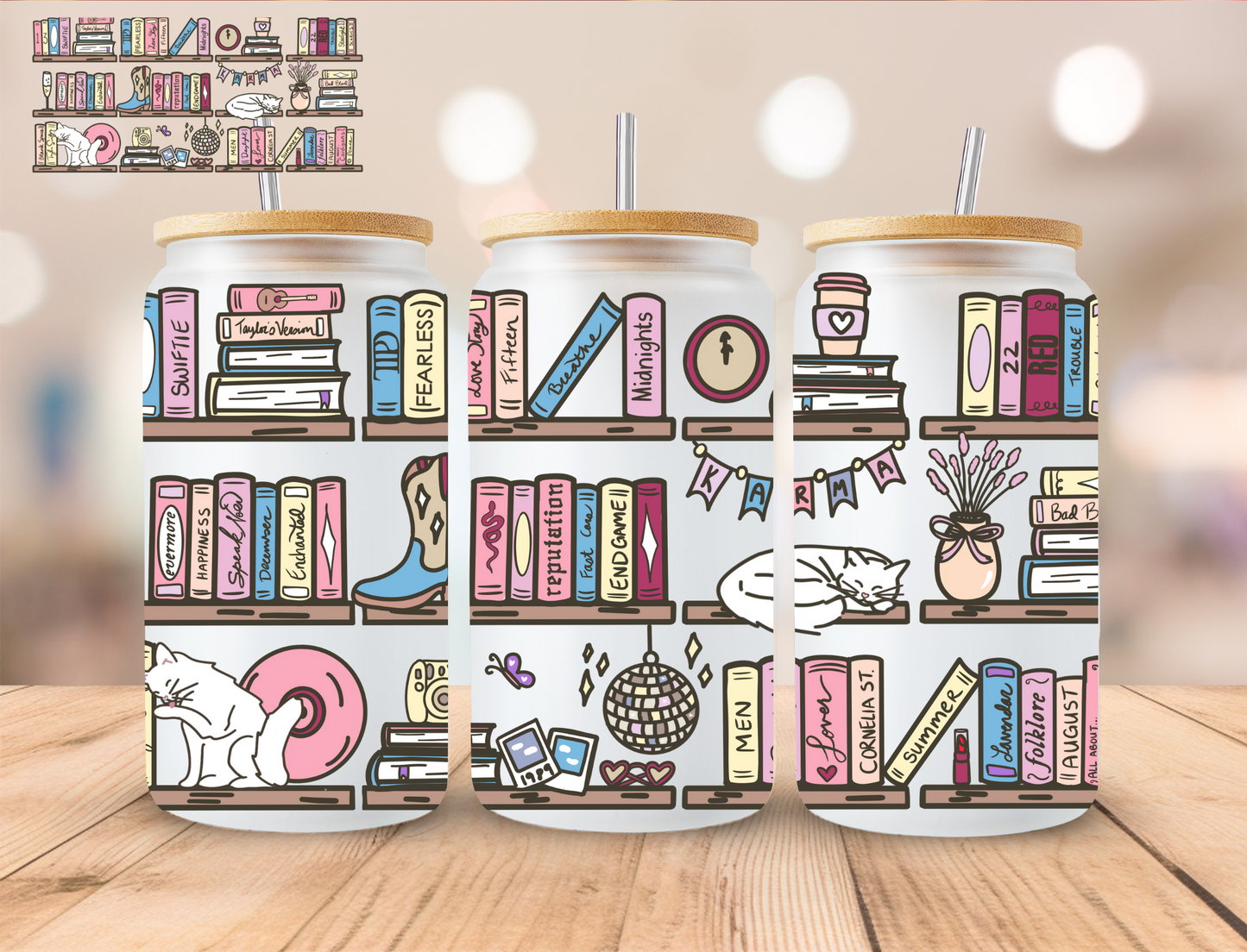 Book Reader Bookshelf - 16 oz / 20 oz Libby UV DTF Wrap