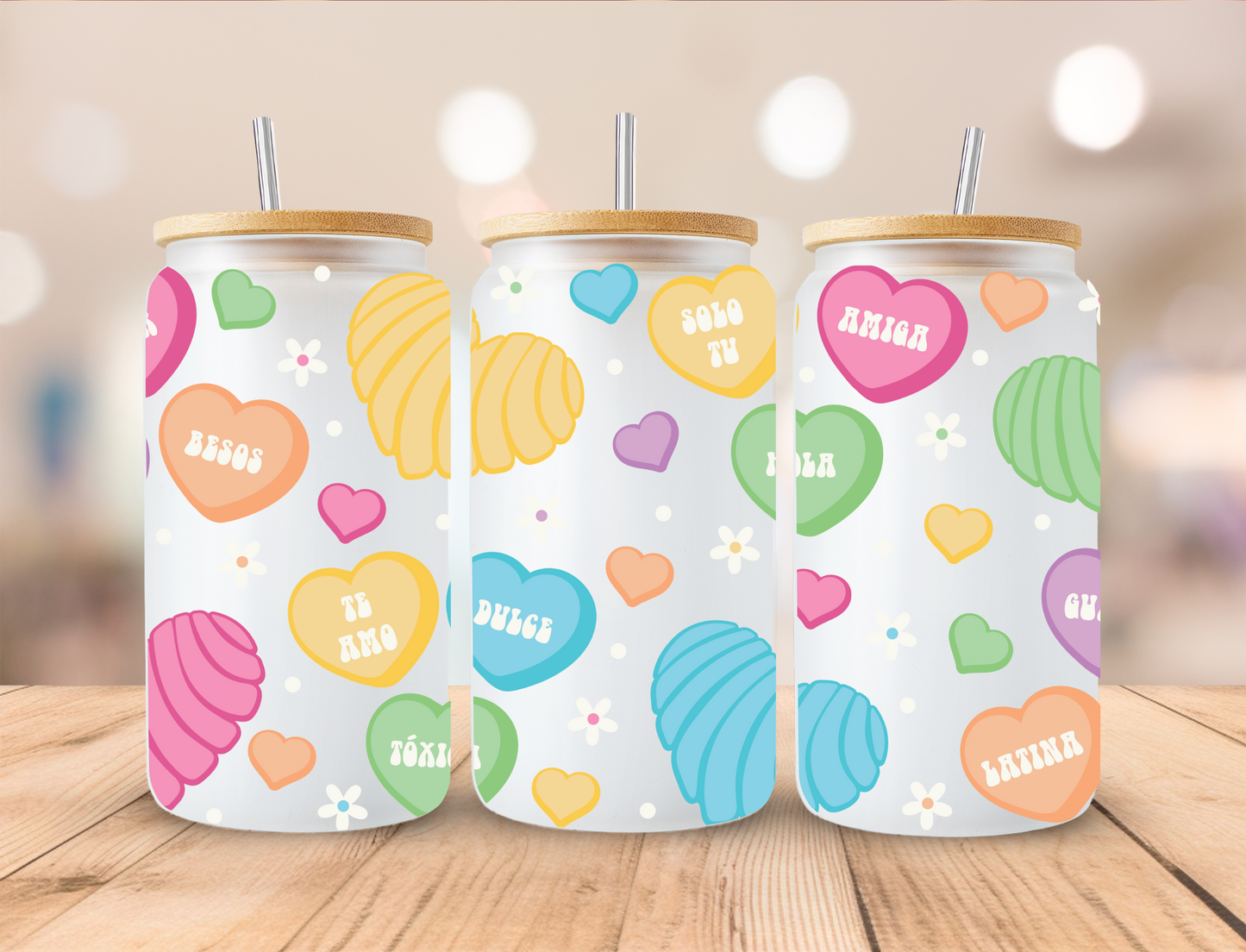 Valentine's Concha Candy - 16 oz Libby UV DTF Wrap