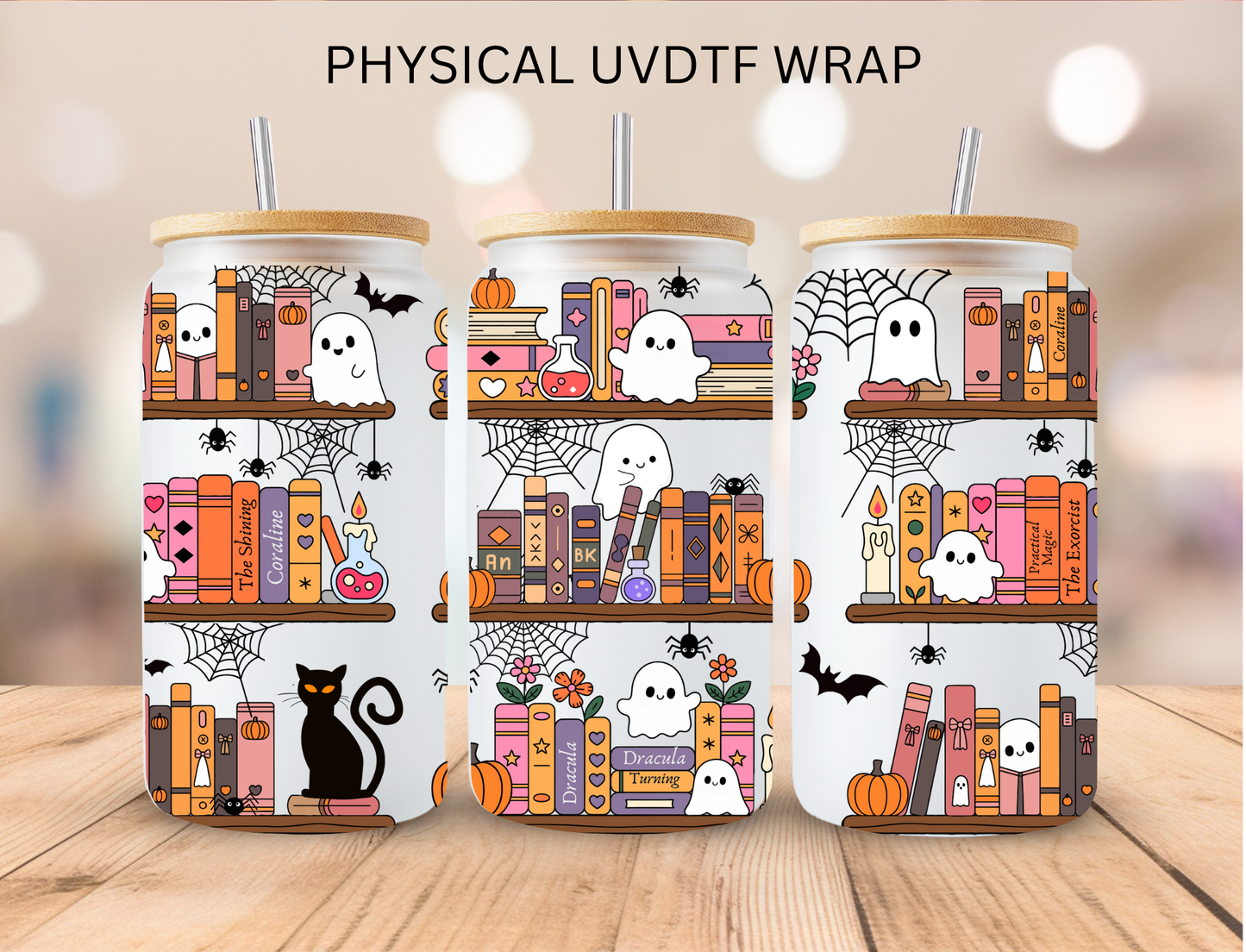 Halloween Bookish Ghosts - 16 oz / 20 oz Libby UV DTF Wrap