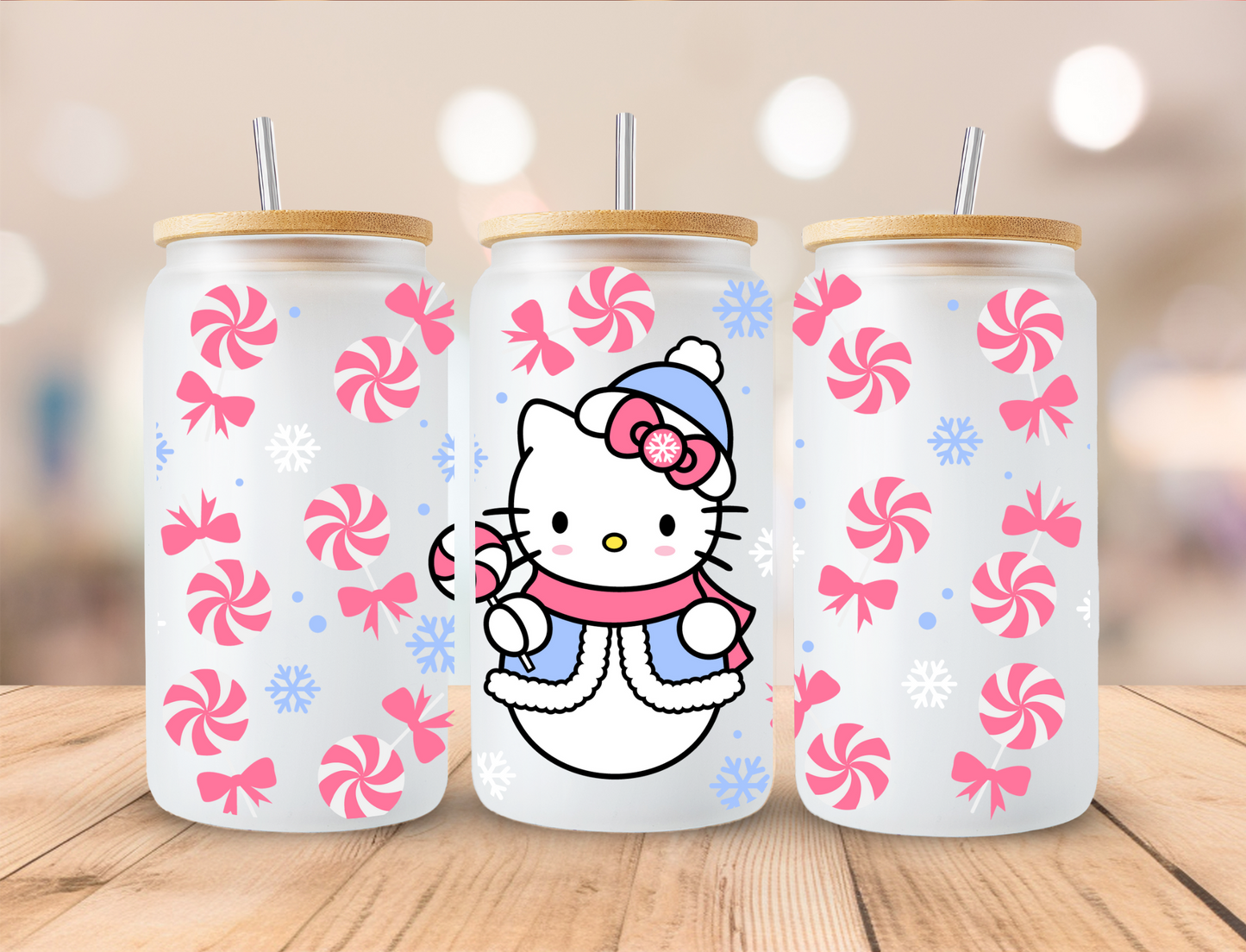 Christmas Kitty Candy - 16oz Libby UV DTF Wrap RTS