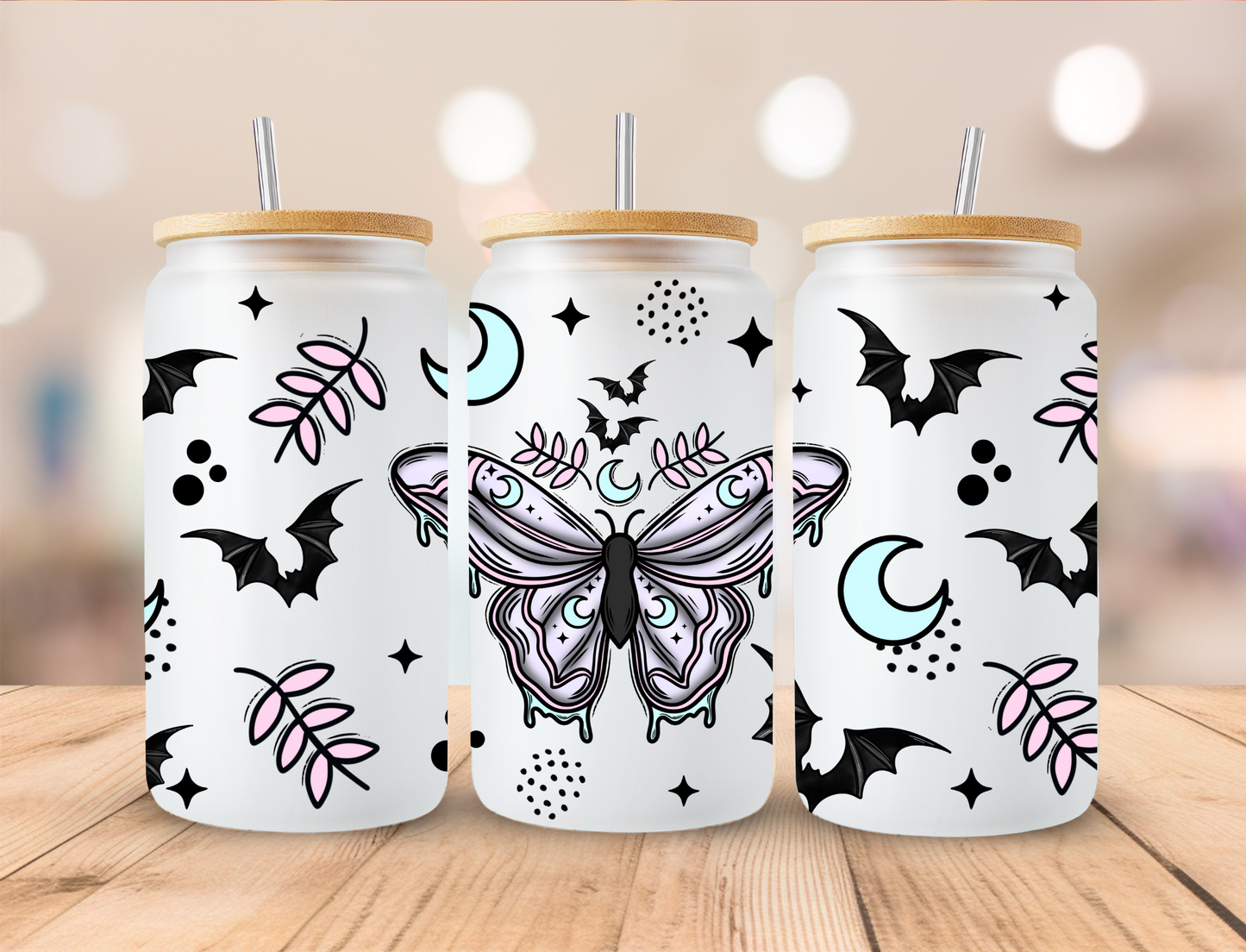 Butterfly and Bats- 16 oz / 20 oz Libby UV DTF Wrap