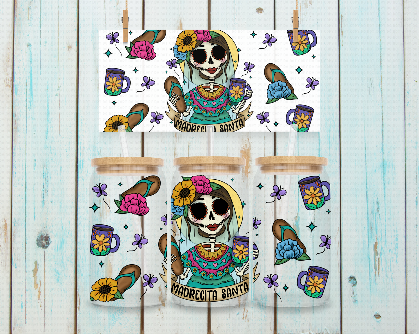 Latino Madrecita Santa - 16 oz / 20 oz Libby UV DTF Wrap C&O EXCLUSIVE