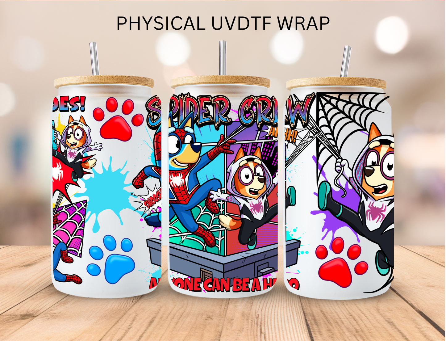 Spider Blue Dogs - 16 oz / 20 oz Libby UV DTF Wrap