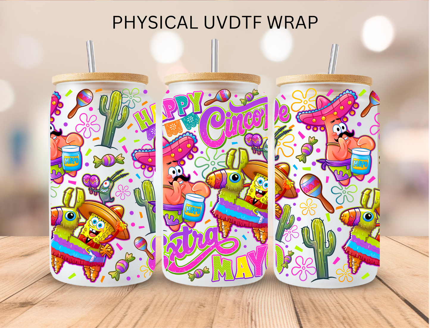 Happy Cinco Sponge Friends - 16 oz / 20 oz Libby UV DTF Wrap