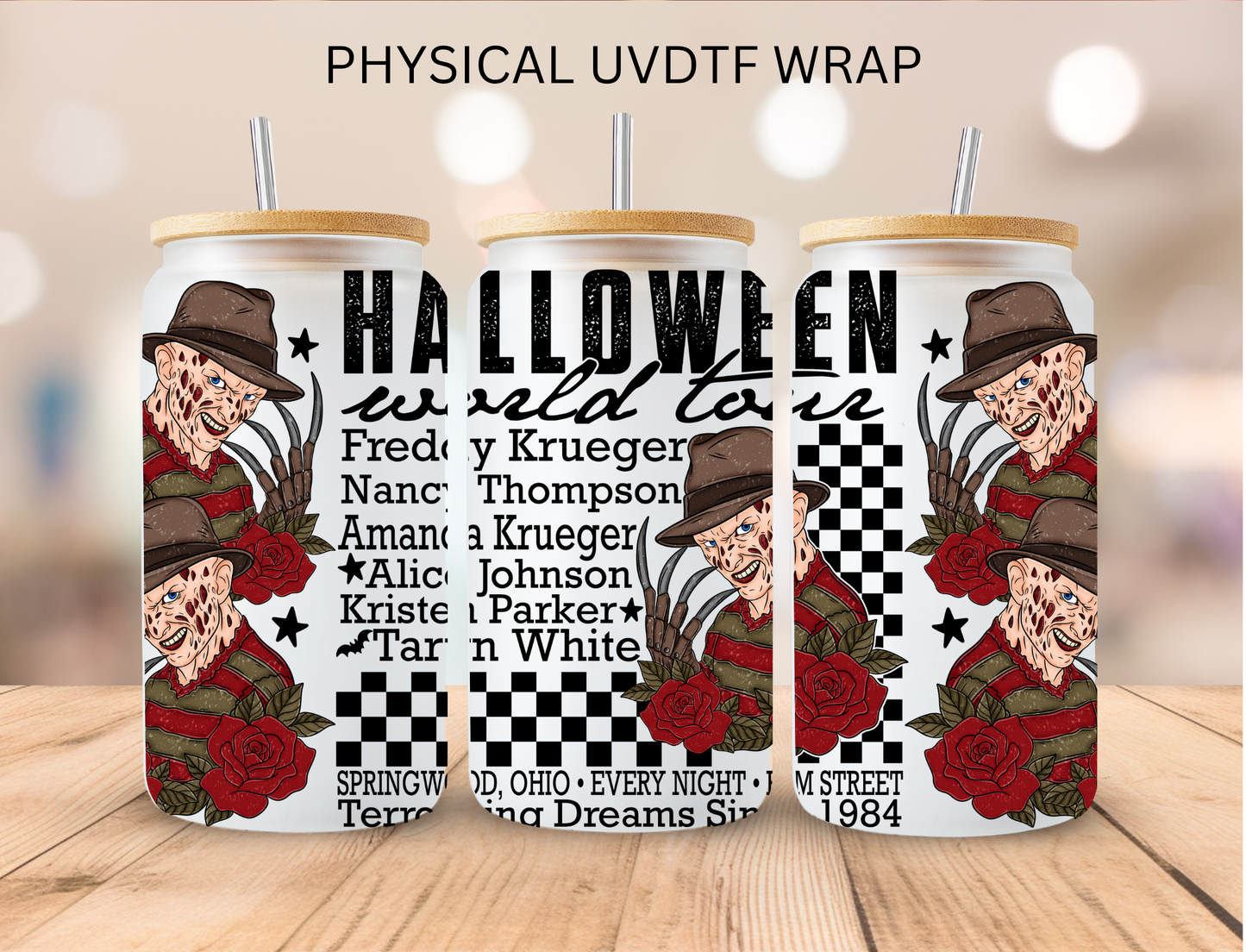 Halloween Rose Freddy - 16 oz / 20 oz Libby UV DTF Wrap