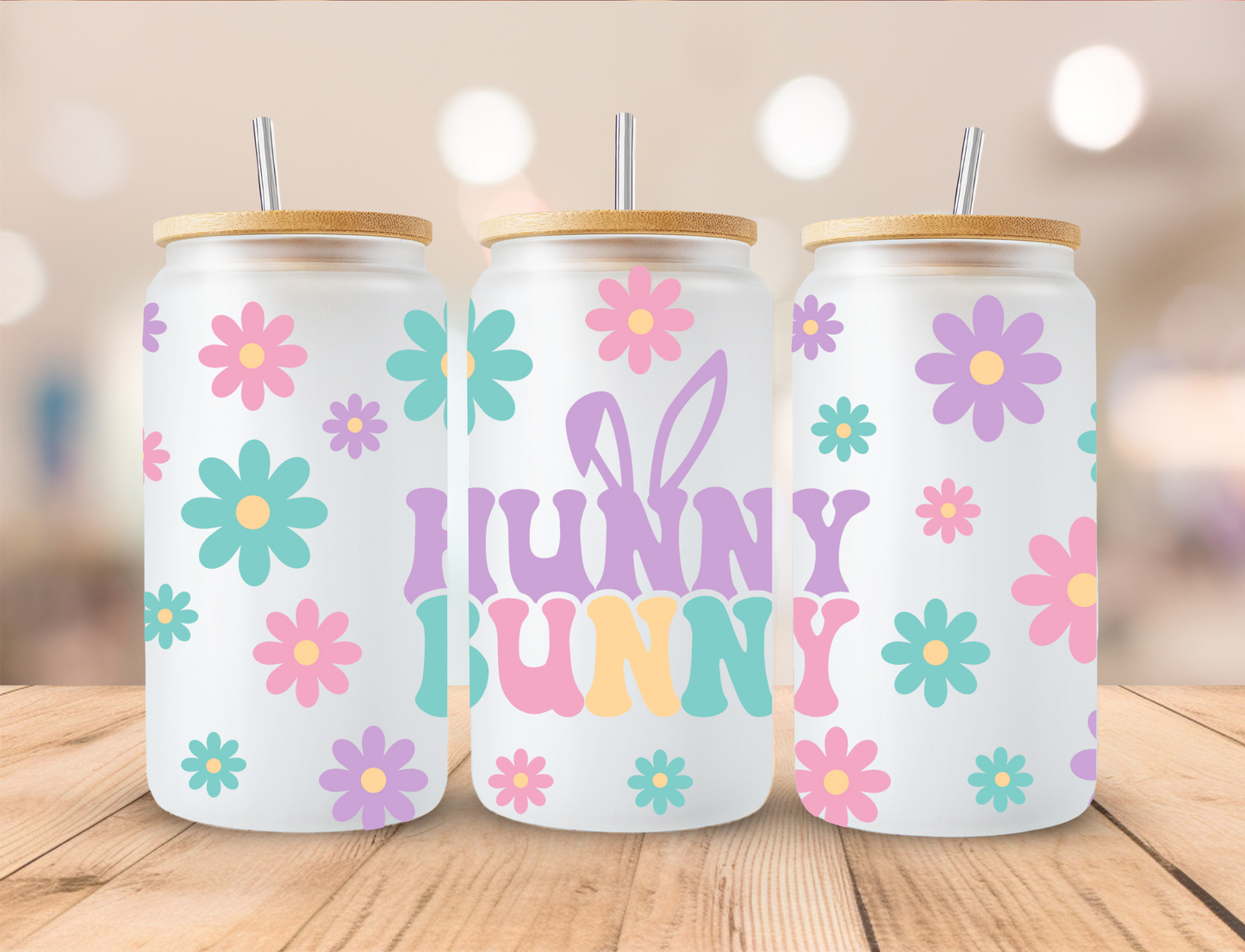 Hunny Bunny Pastel Easter - 16 oz Libby UV DTF Wrap RTS