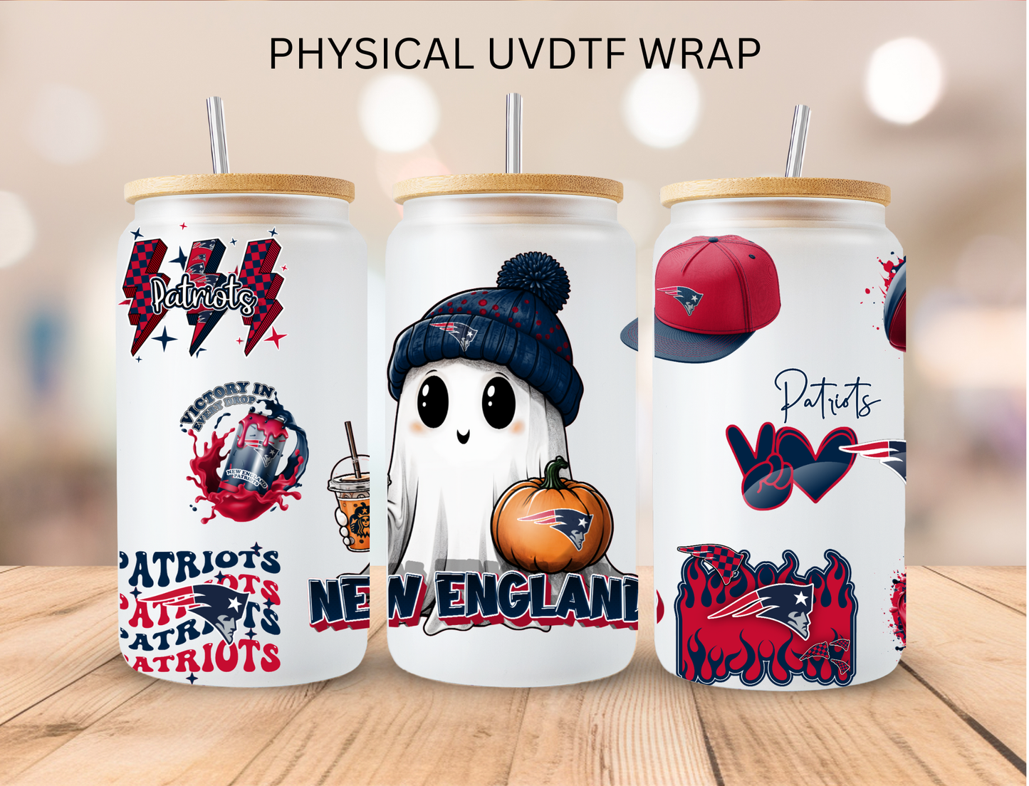 Patriots Ghost NFL Team - 16 oz / 20 oz Libby UV DTF Wrap