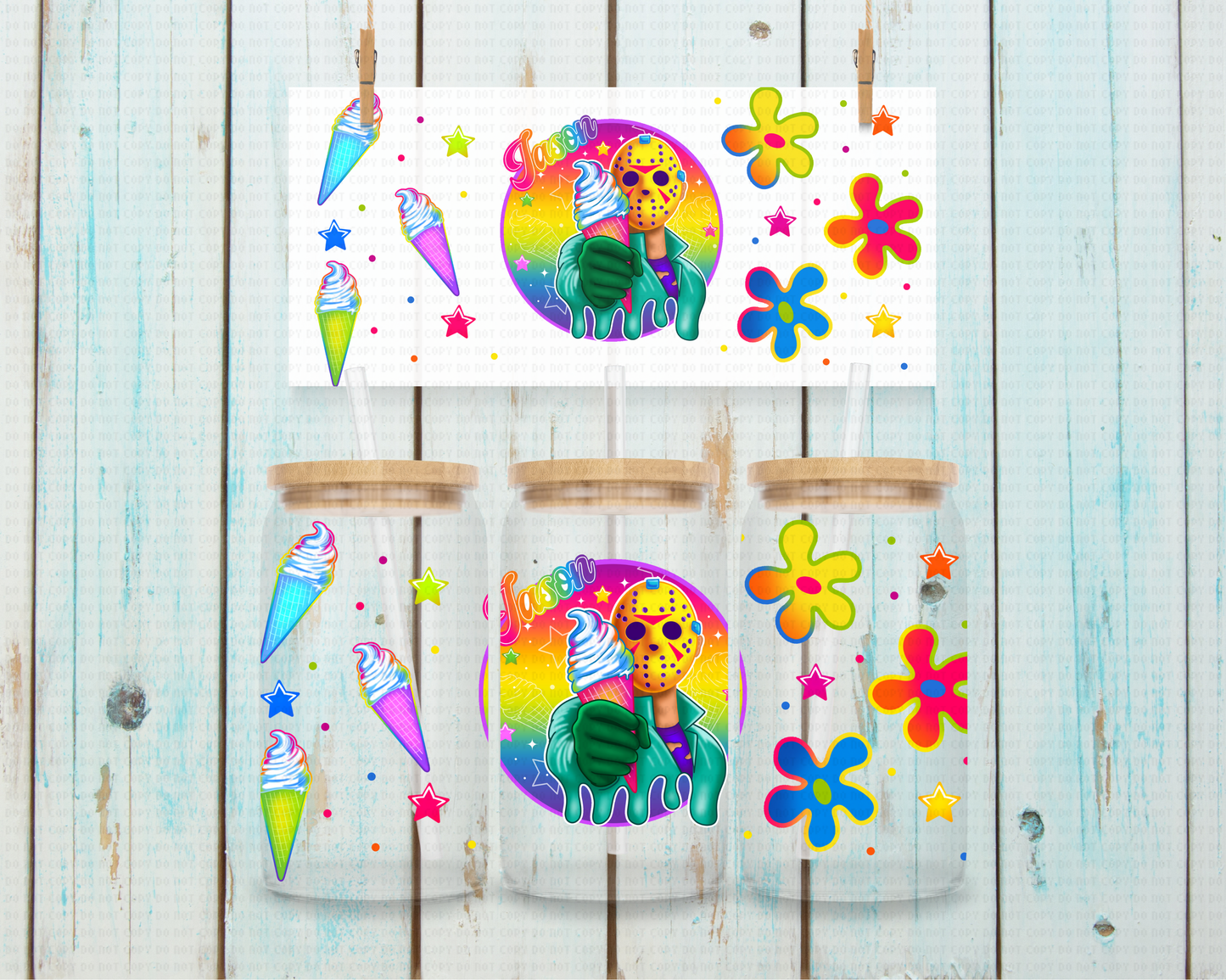 Halloween Neon Jason - 16 oz / 20 oz Libby UV DTF Wrap Lumiistell EXCLUSIVE