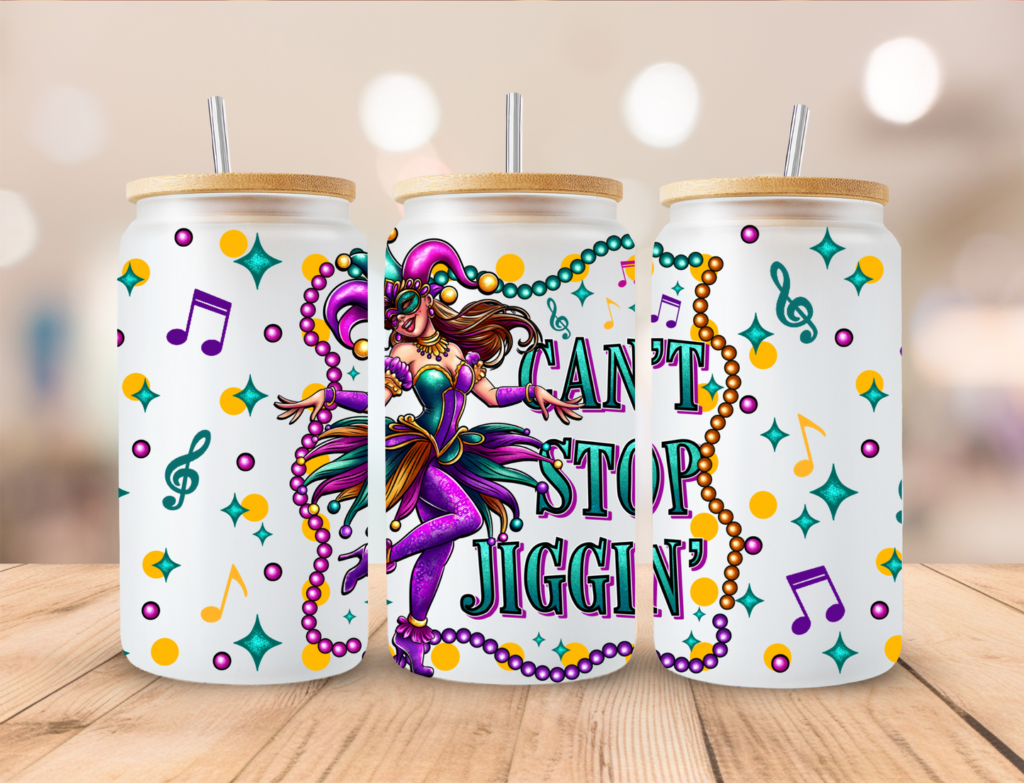 Mardi Gras Cant Stop Jiggin - Libby UV DTF Wrap EXCLUSIVE DESIGNED
