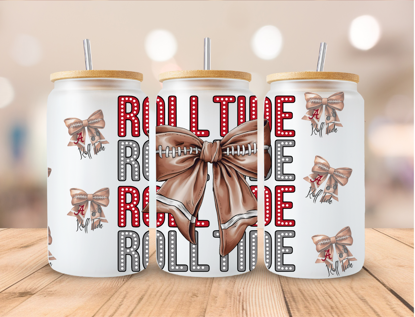 Alabama Roll Tide Coquette Bow Football - 16 oz / 20 oz Libby UV DTF Wrap Exclusive to SGC