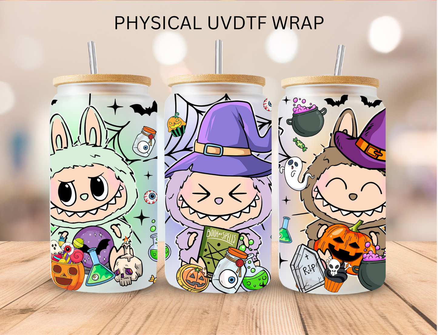 Three Halloween Bubu - 16 oz / 20 oz Libby UV DTF Wrap