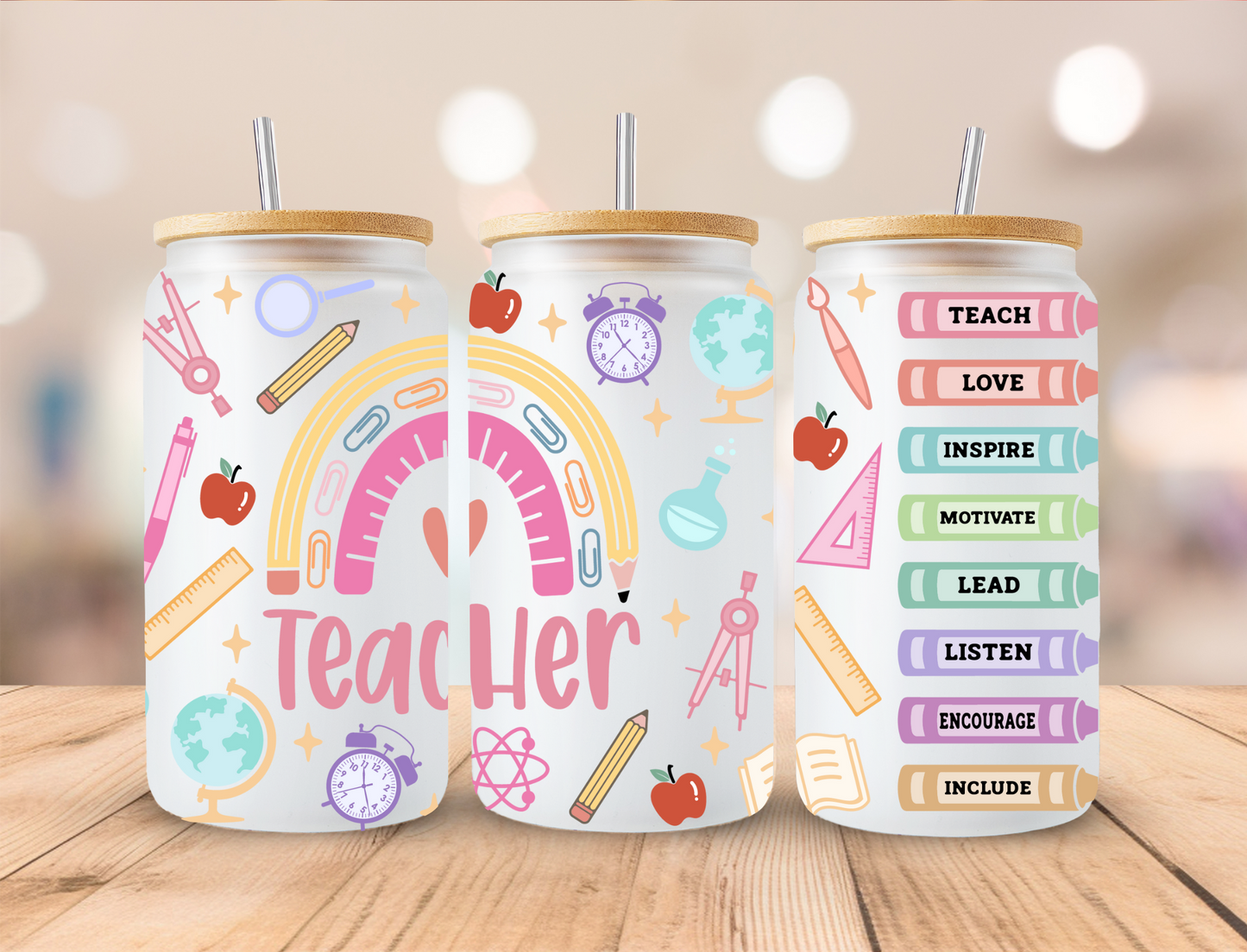 Patel School Teacher Rainbow - 16 oz / 20 oz Libby UV DTF Wrap