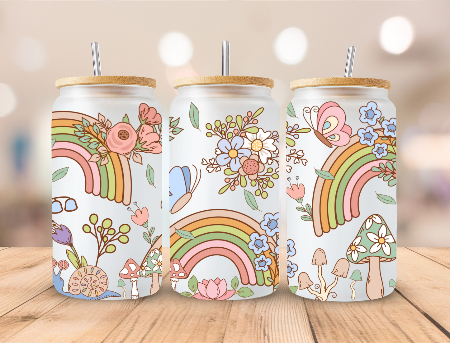 Floral Spring Rainbow - 16 oz / 20 oz Libby UV DTF Wrap