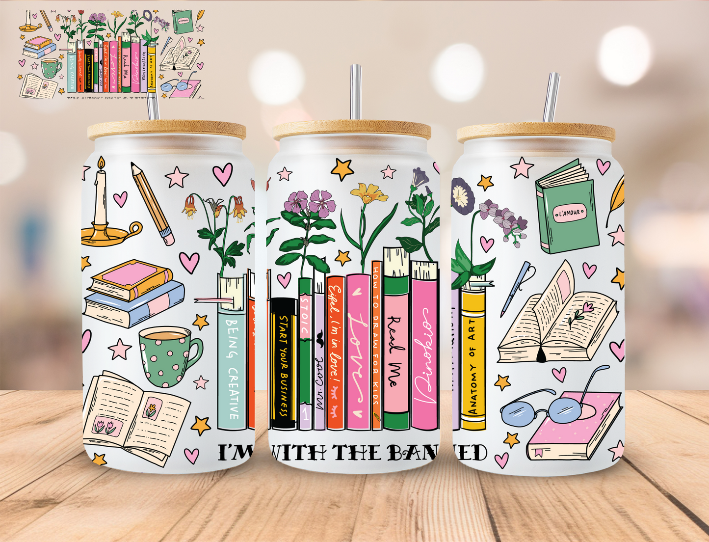 Bookish Im With The Banned - 16 oz / 20 oz Libby UV DTF Wrap