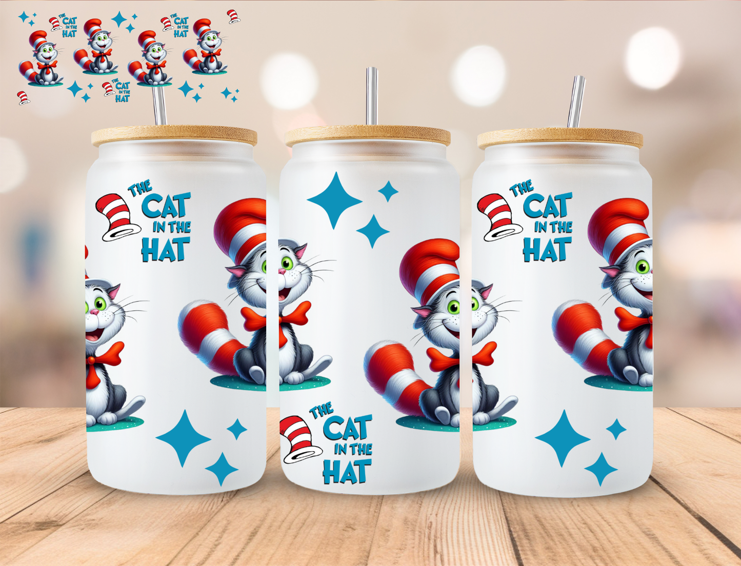 Red Hat Kitty Cat - 16 oz / 20 oz Libby UV DTF Wrap