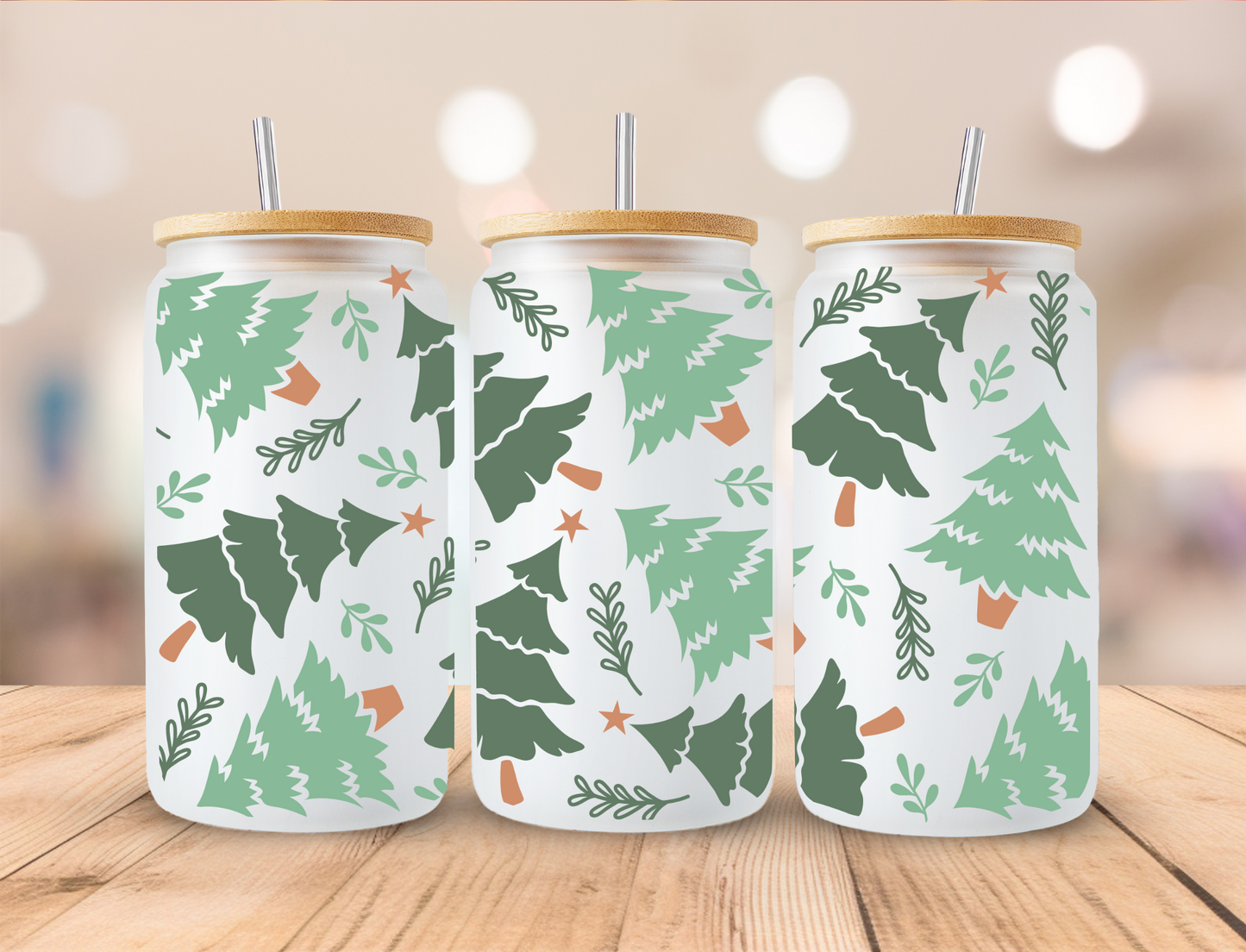 Christmas Trees- 16oz Libby UV DTF Wrap RTS