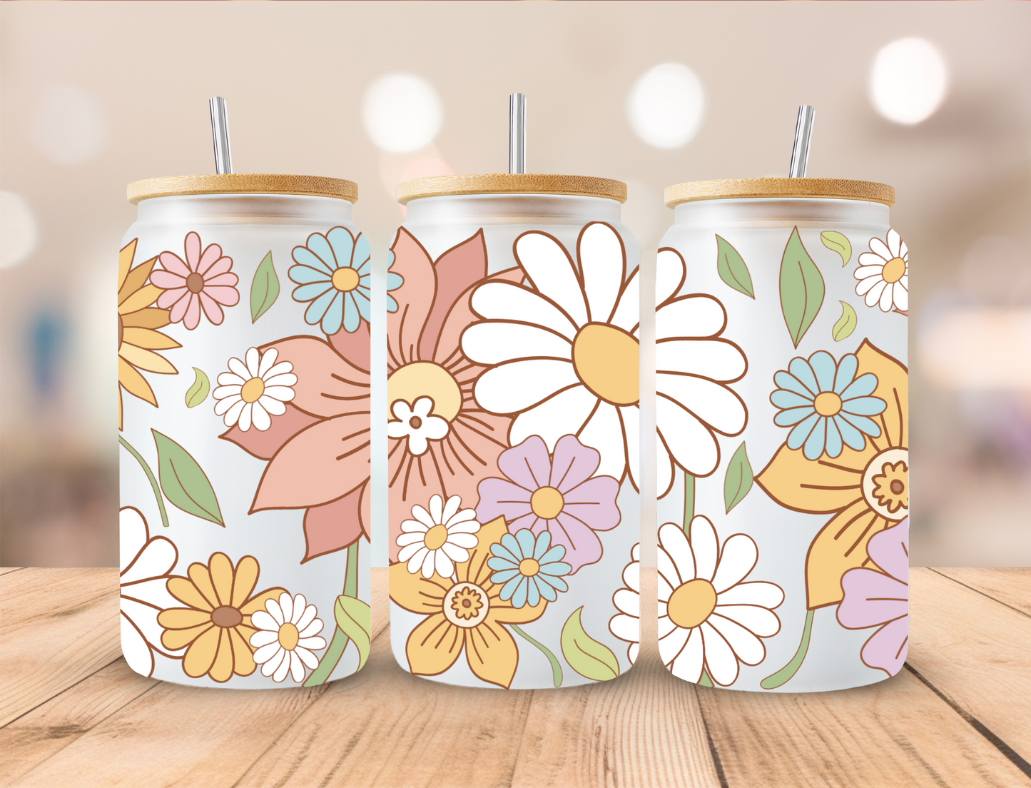 Floral Spring Daisies - 16 oz / 20 oz Libby UV DTF Wrap