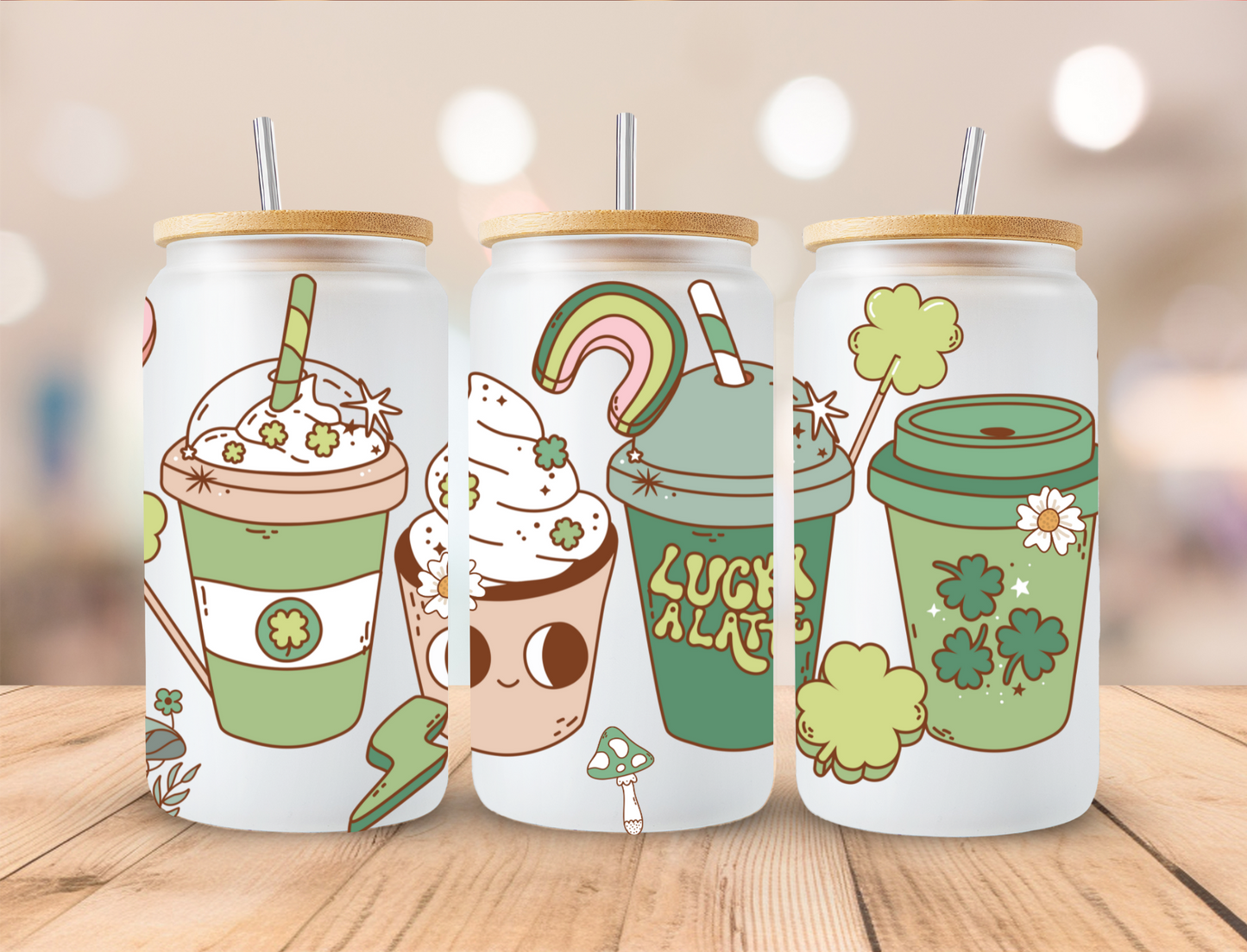 St Patrick's Day Lucky Coffee - 16 oz / 20 oz Libby UV DTF Wrap