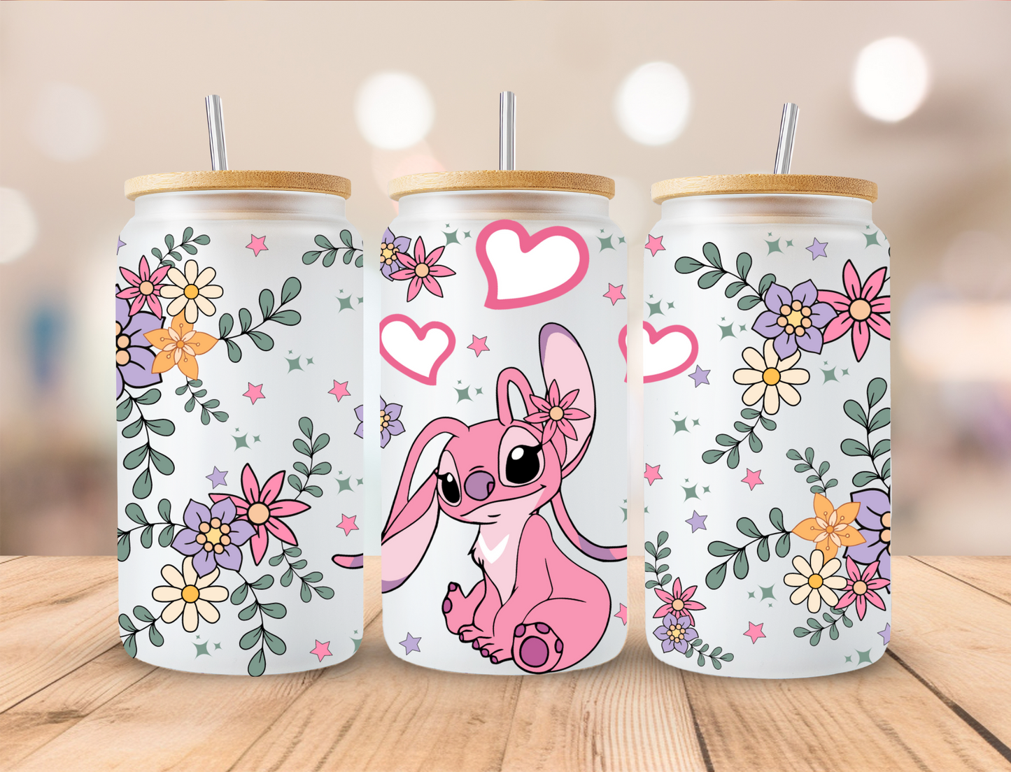 Pink Alien Floral - 16 oz / 20 oz Libby UV DTF Wrap