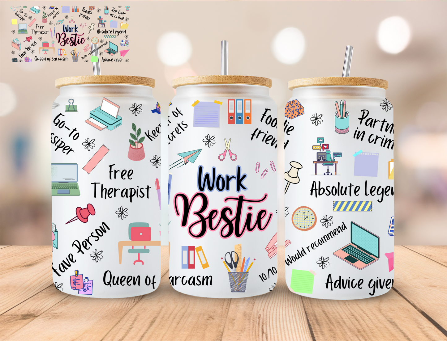 Work Bestie - 16 oz / 20 oz Libby UV DTF Wrap