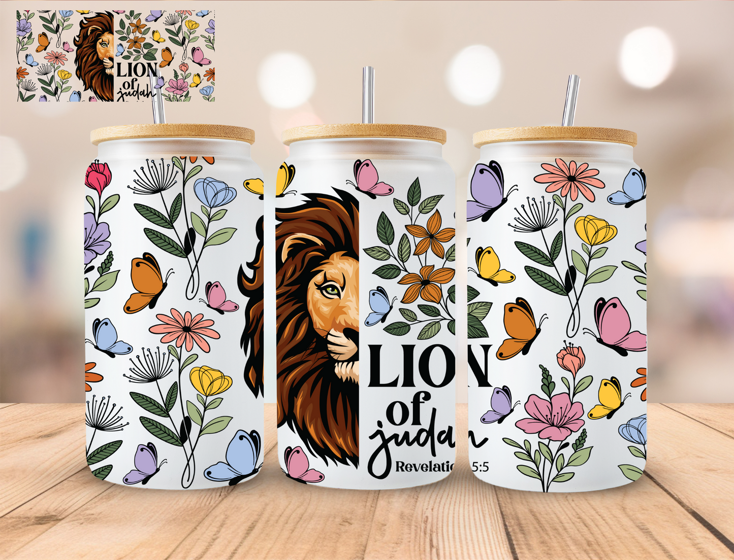 Faith Lion Of Judah - 16 oz / 20 oz Libby UV DTF Wrap