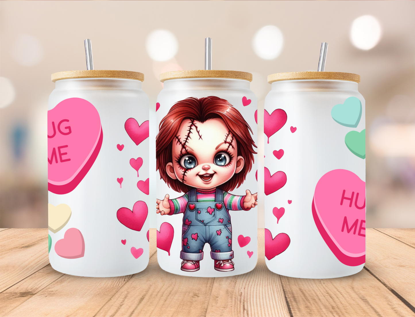 Valentines Horror Chuck Doll - 16 oz / 20 oz Libby UV DTF Wrap