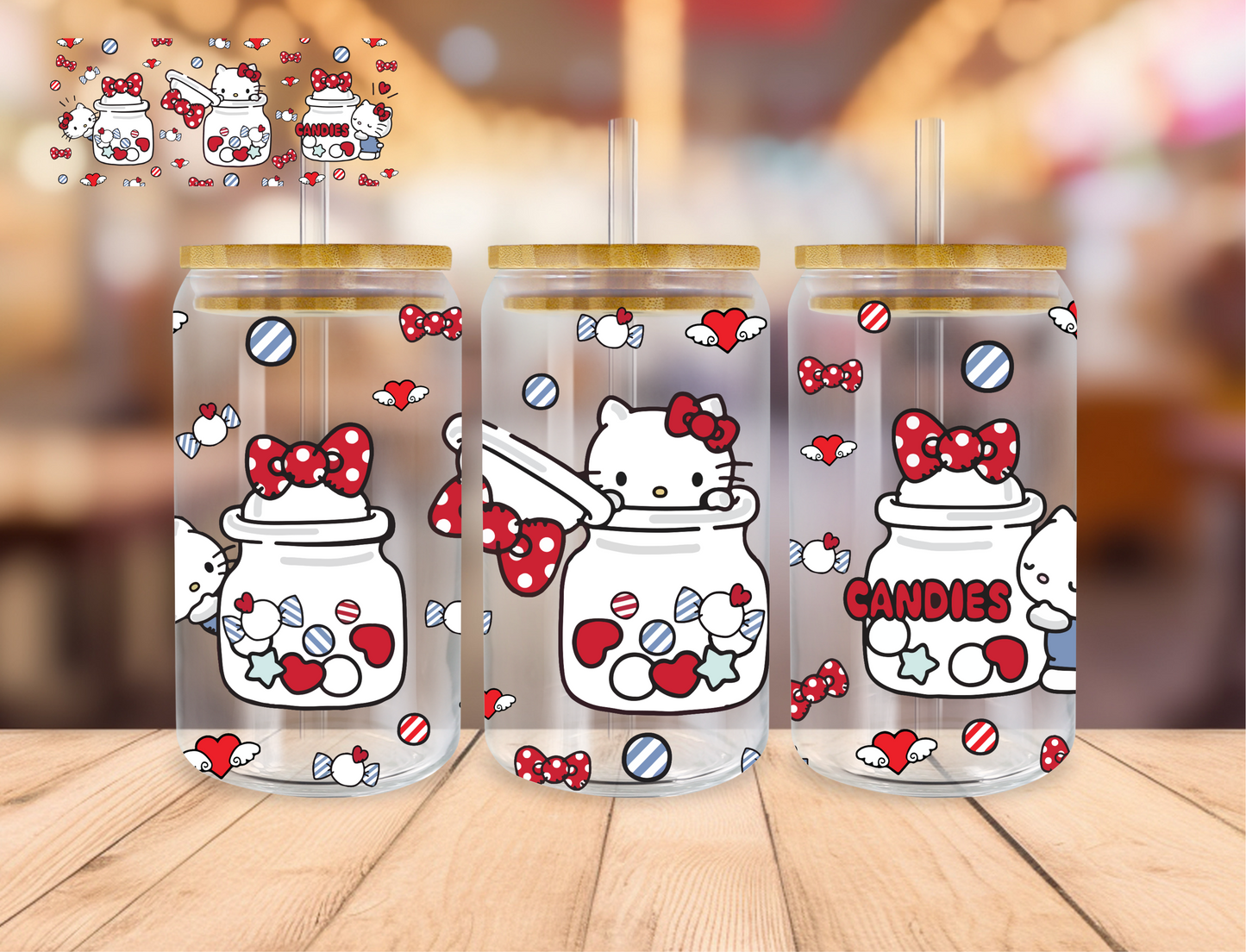 Candy Jar Kitty - 16 oz / 20 oz Libby UV DTF Wrap