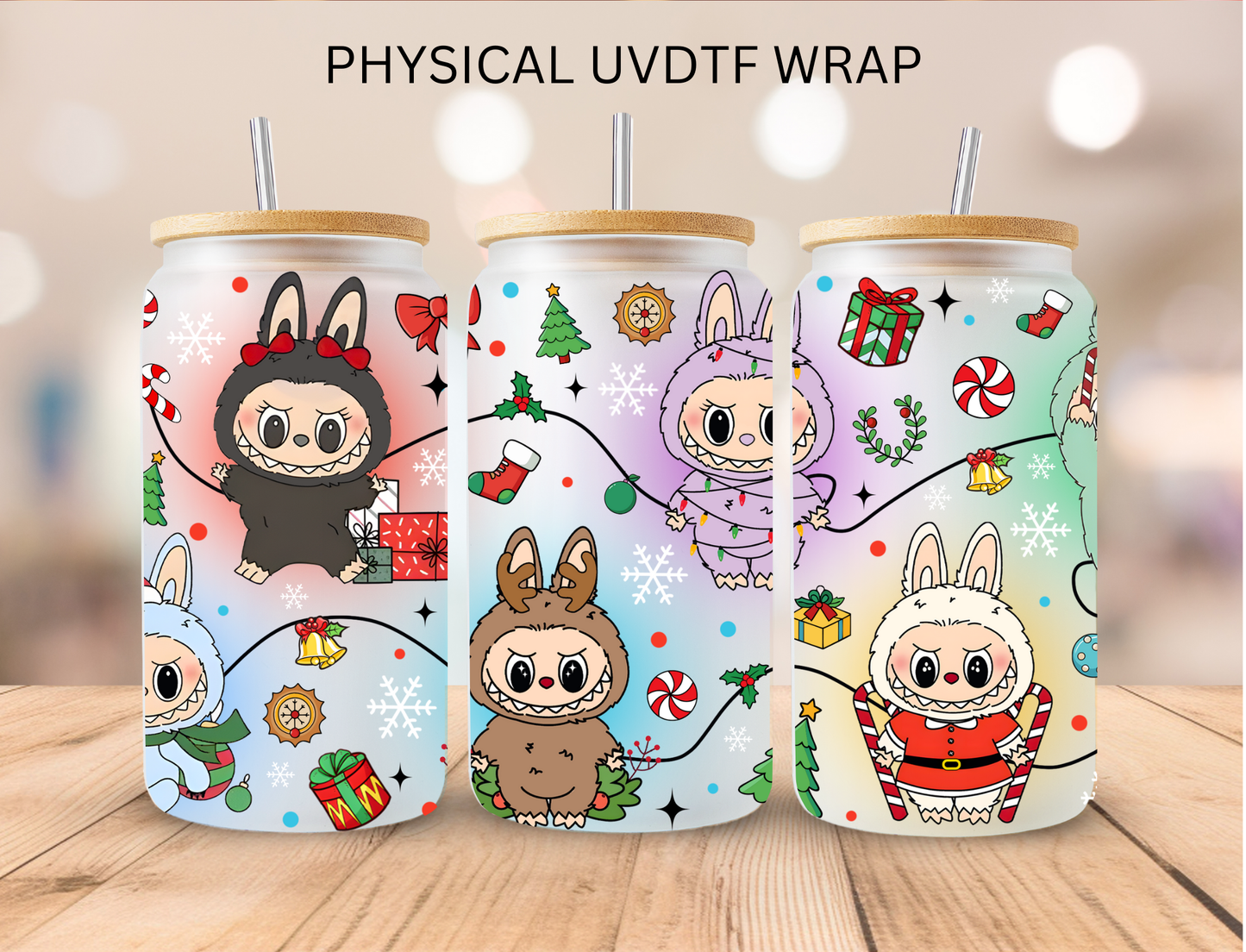 Christmas Lights Labubu - 16 oz / 20 oz Libby UV DTF Wrap