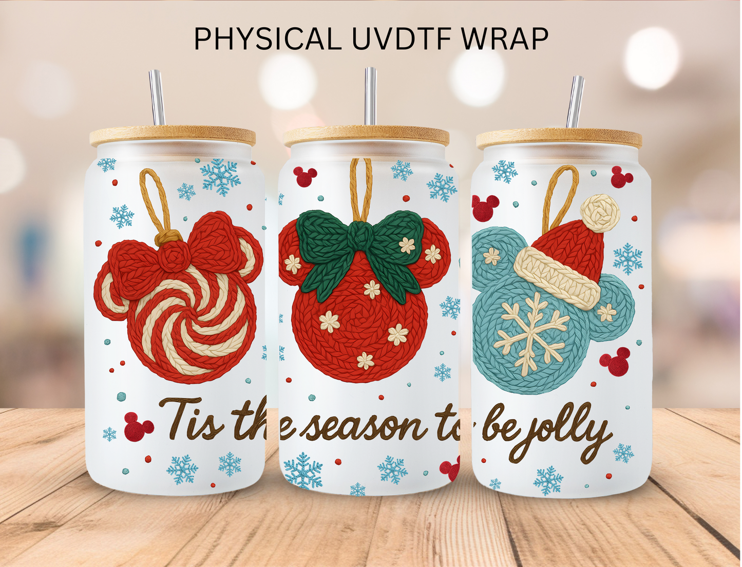Christmas Tis The Season To Be Jolly - 16 oz / 20 oz Libby UV DTF Wrap