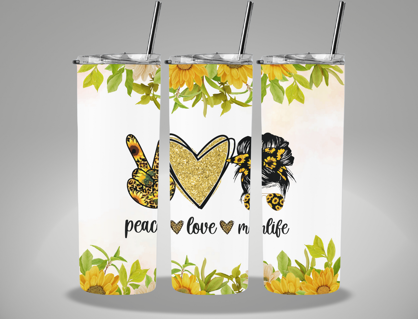 Mother's Day Peace Love Mom Life - 20oz Skinny Tumbler Wrap