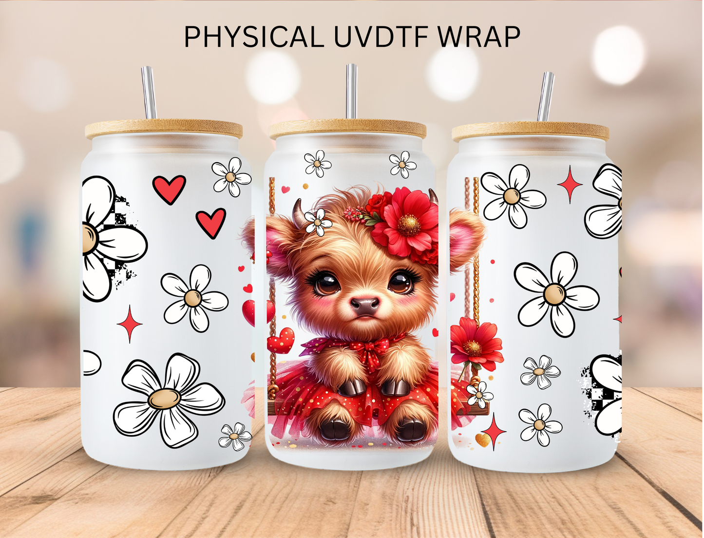 Red Tutu Cow and Daisies - 16 oz / 20 oz Libby UV DTF