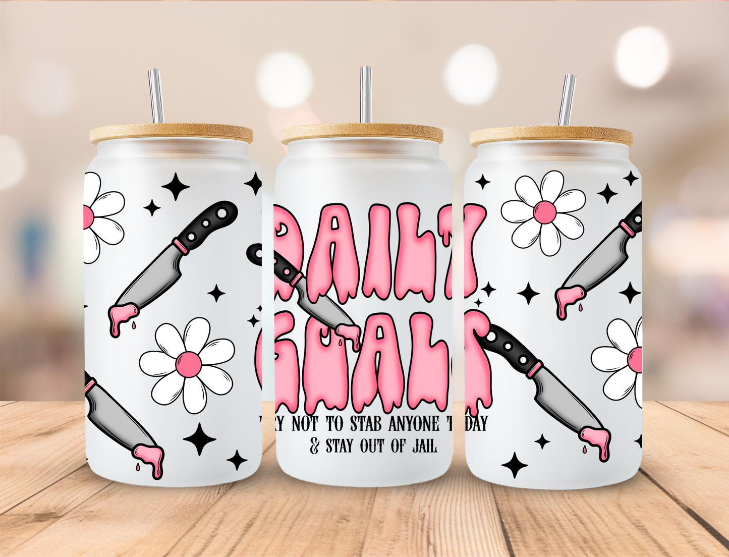 Horror Daily Goals - 16 oz / 20 oz Libby UV DTF Wrap CERRA EXCLUSIVE