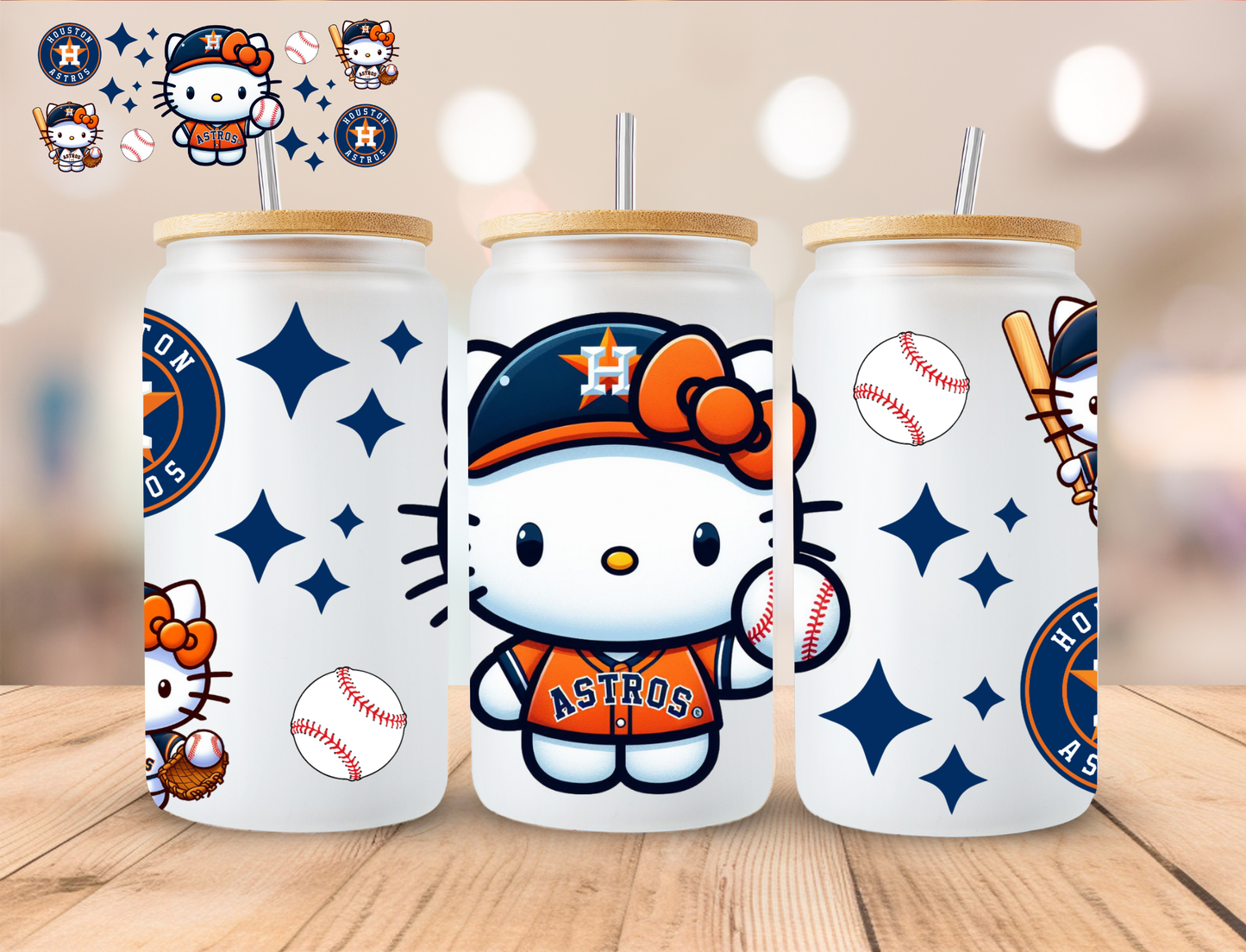 Astros Kitty - 16 oz / 20 oz Libby UV DTF Wrap