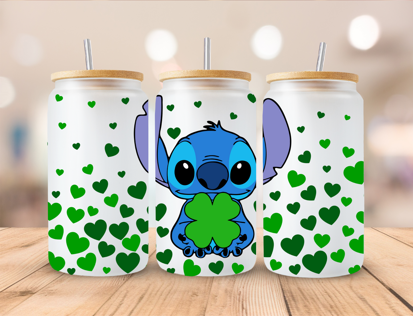 St Patrick's Day Blue Alien - 16 oz / 20 oz Libby UV DTF Wrap