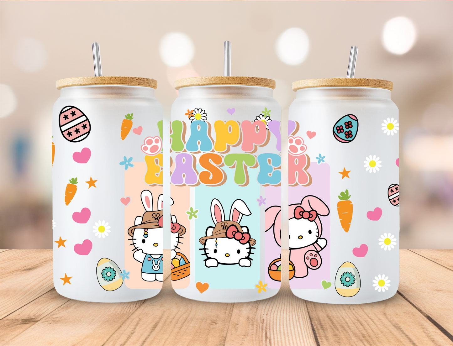 Happy Easter Bunny Kitty - 16 oz / 20 oz Libby UV DTF Wrap