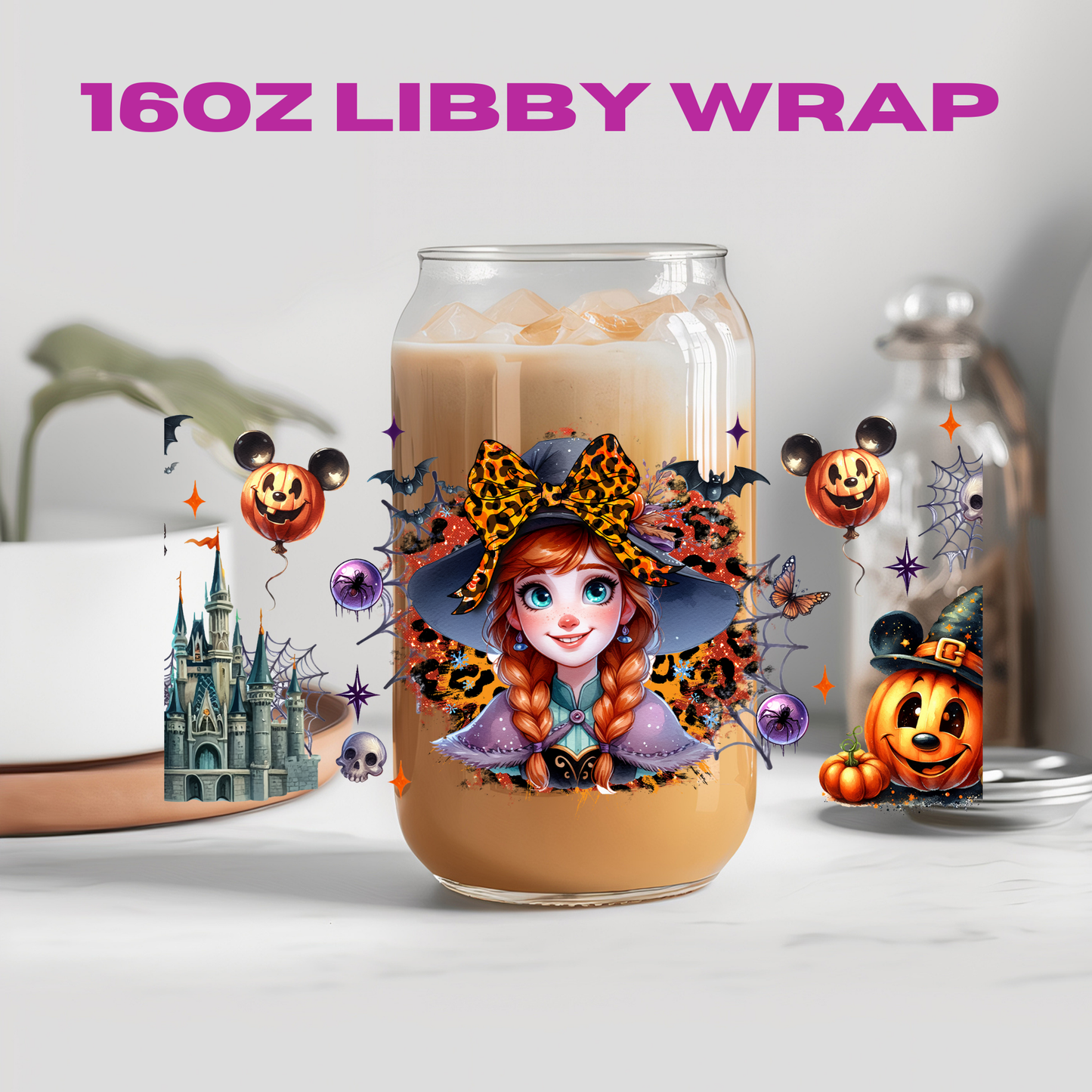 Halloween Leopard Bow Character Collection - 16 oz / 20 oz Libby UV DTF Wrap